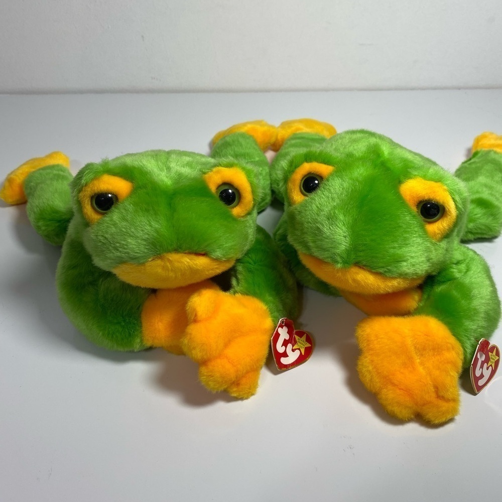 NWT 1998 Ty Two Vintage Beanie Buddies Buddy Smoochy‎ The Frog Plush Lovey 14"